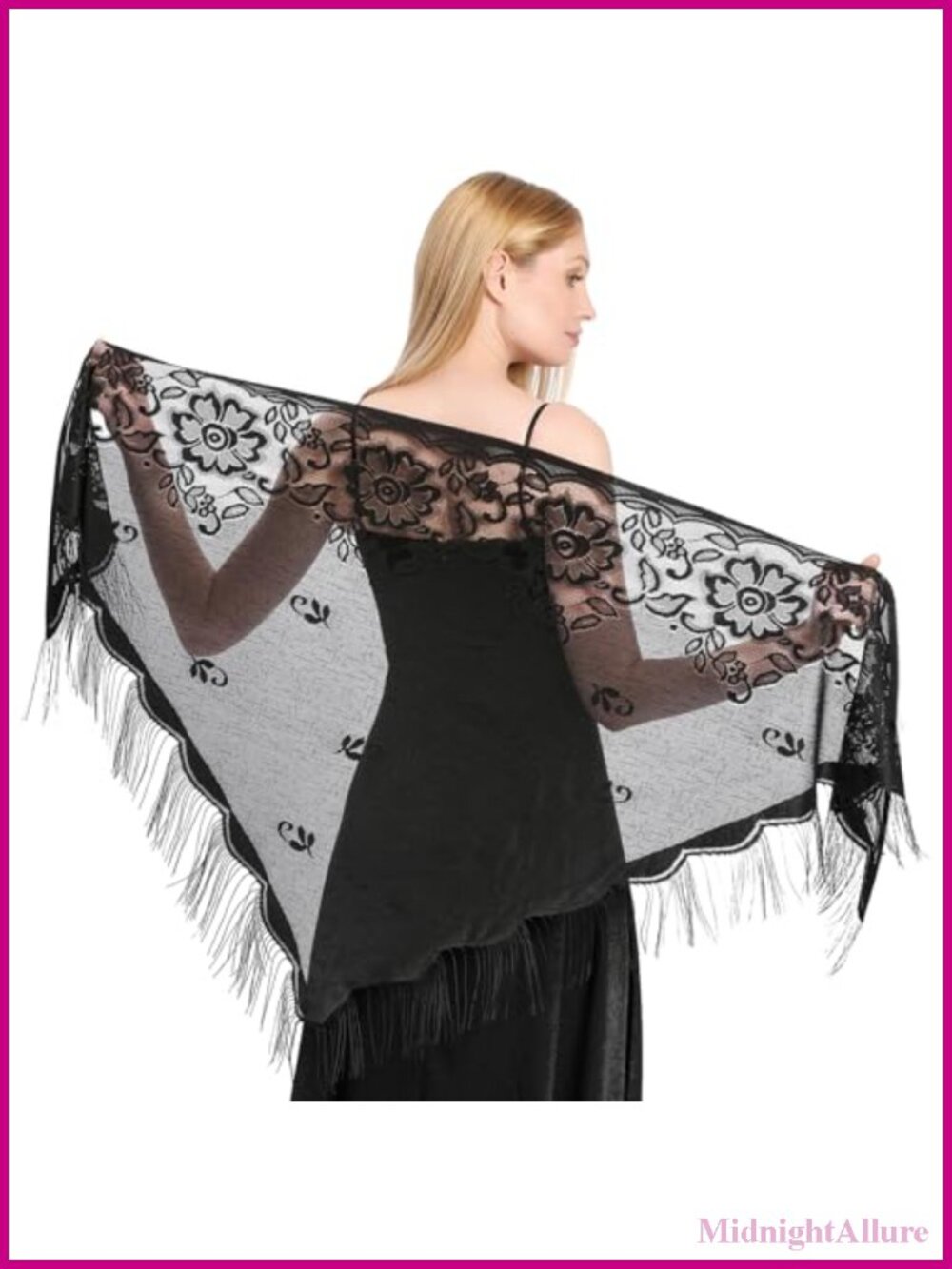 Womens Black Lace Shawl Fringe Wrap Cotton Wedding Evening Scarf